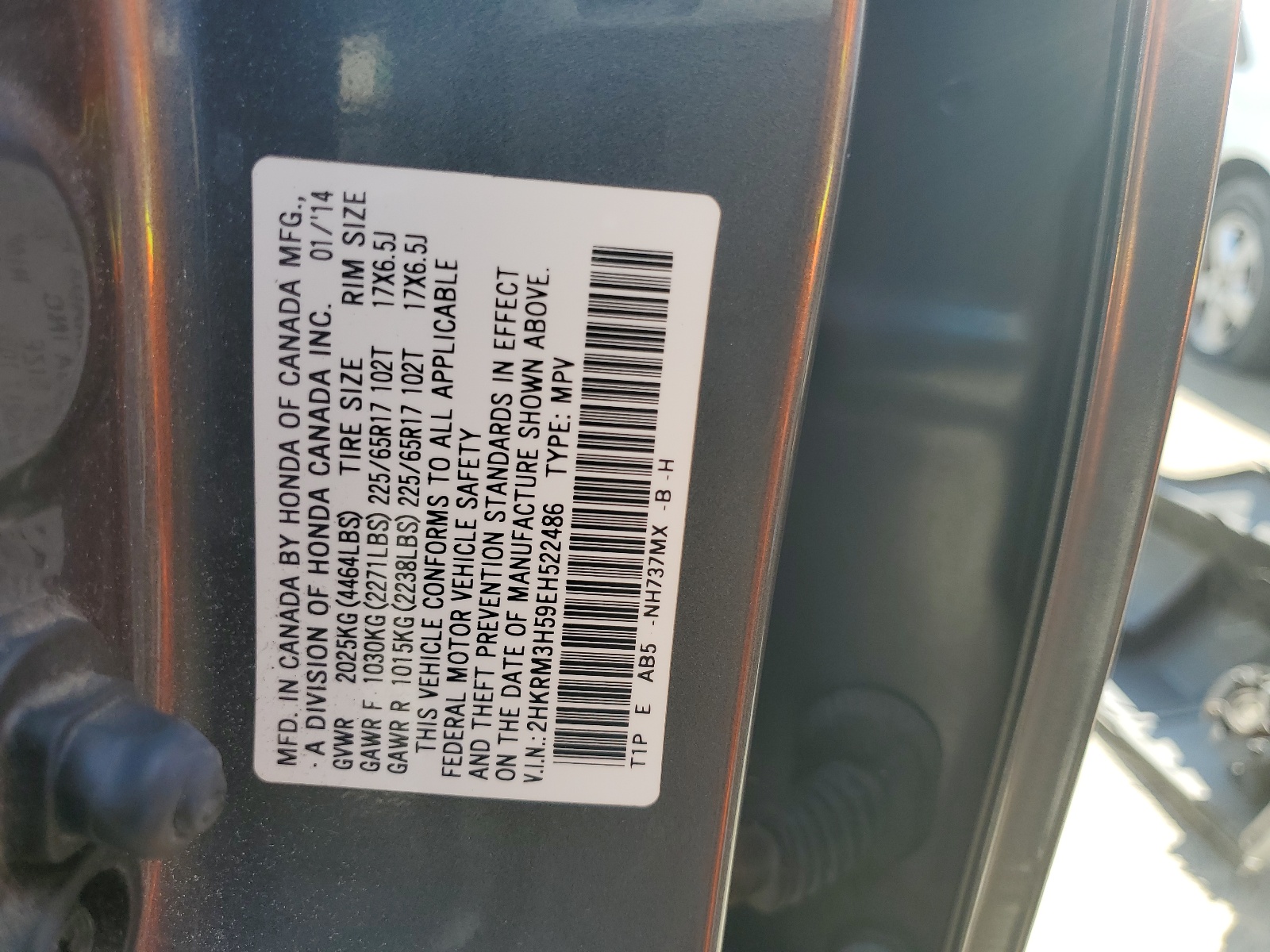 2HKRM3H59EH522486 2014 Honda Cr-V Ex