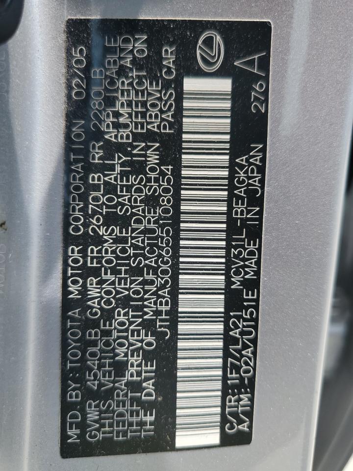 2005 Lexus Es 330 VIN: JTHBA30G655108054 Lot: 64596854