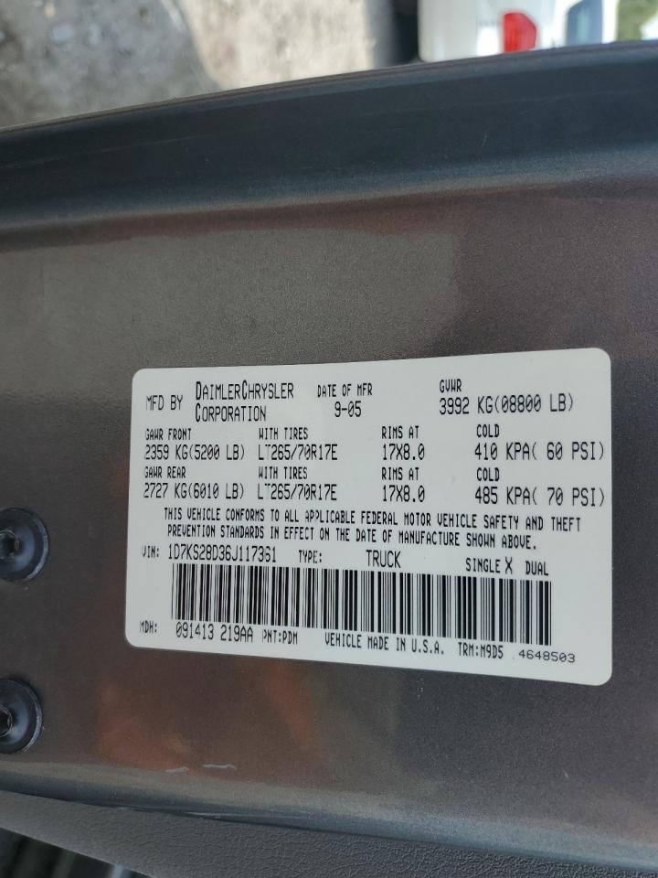 2006 Dodge Ram 2500 St VIN: 1D7KS28D36J117361 Lot: 64777554