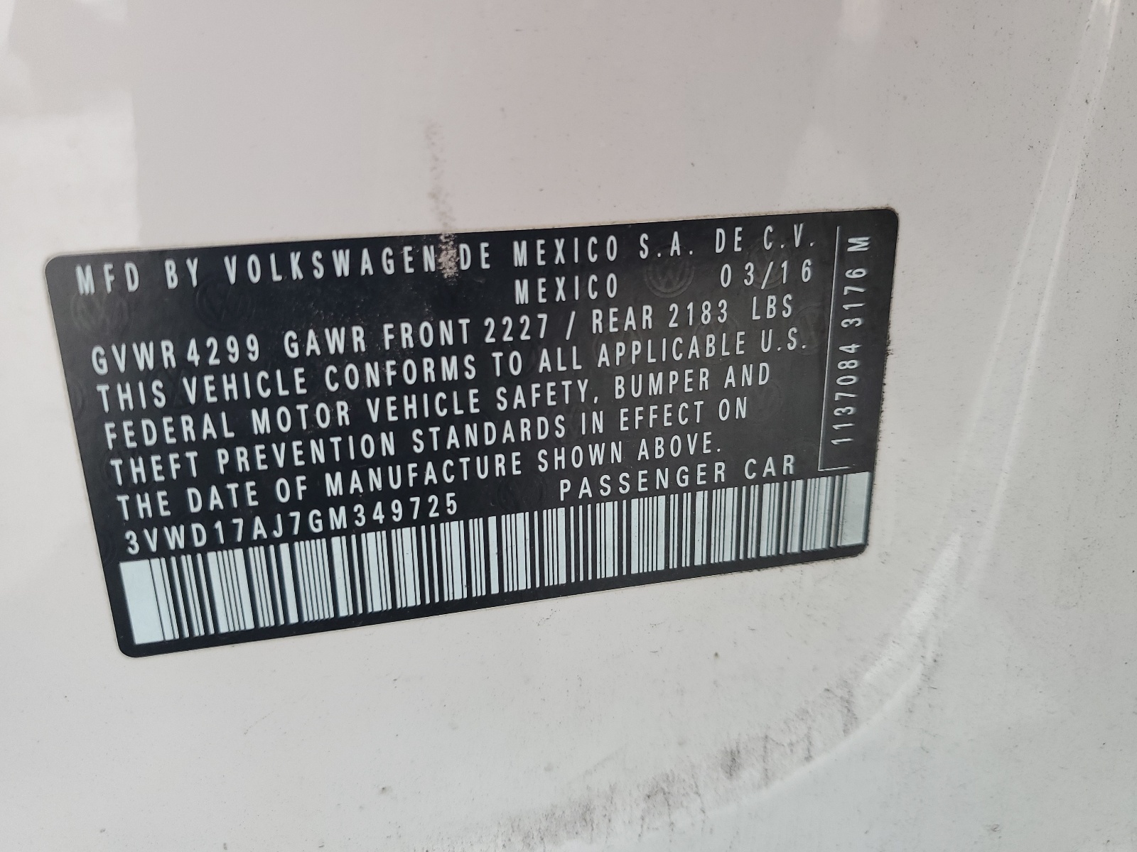 3VWD17AJ7GM349725 2016 Volkswagen Jetta Sport