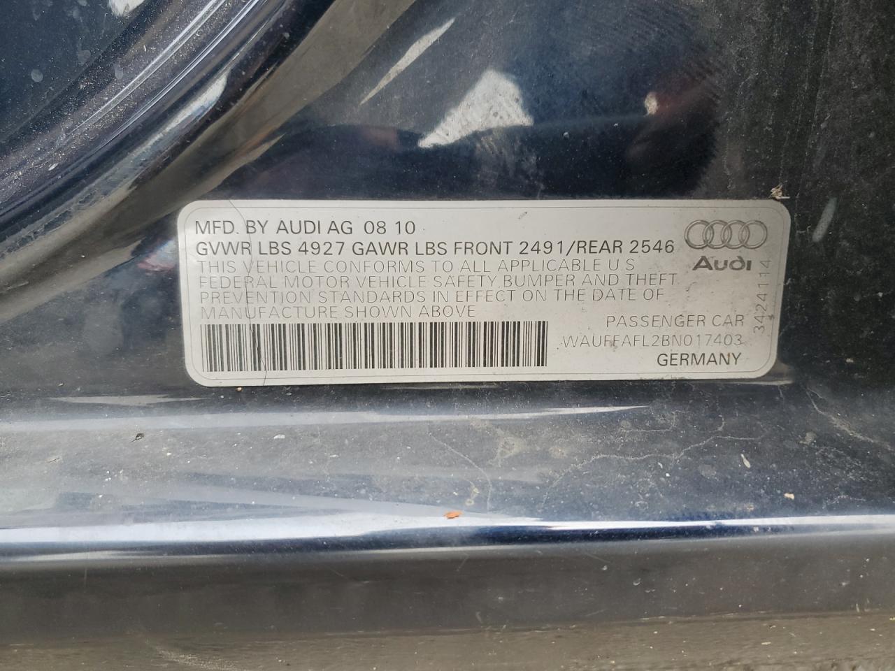 2011 Audi A4 Premium Plus VIN: WAUFFAFL2BN017403 Lot: 64476264