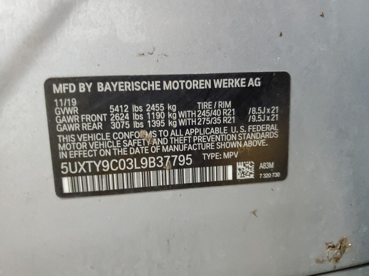 5UXTY9C03L9B37795 2020 BMW X3 xDrivem40I