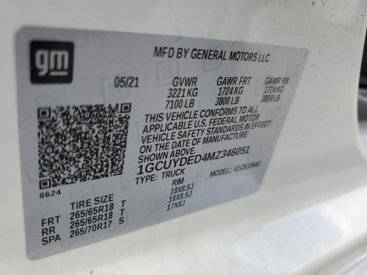 2021 Chevrolet Silverado K1500 Lt VIN: 1GCUYDED4MZ346051 Lot: 61902754