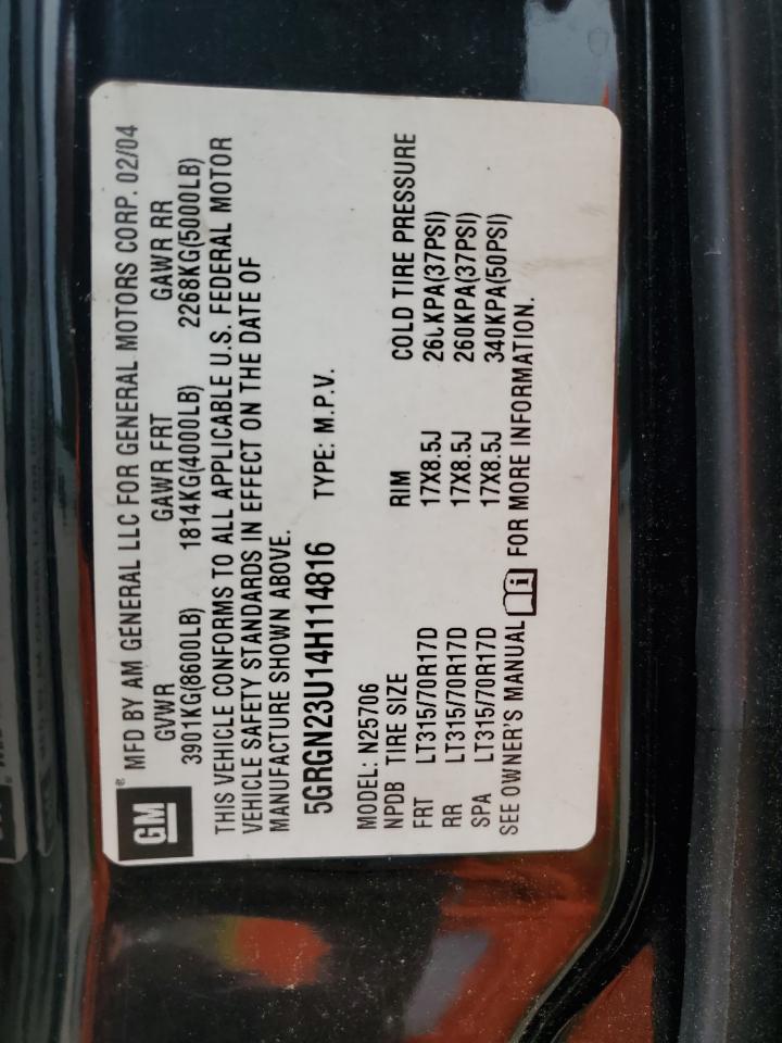 2004 Hummer H2 VIN: 5GRGN23U14H114816 Lot: 63836814