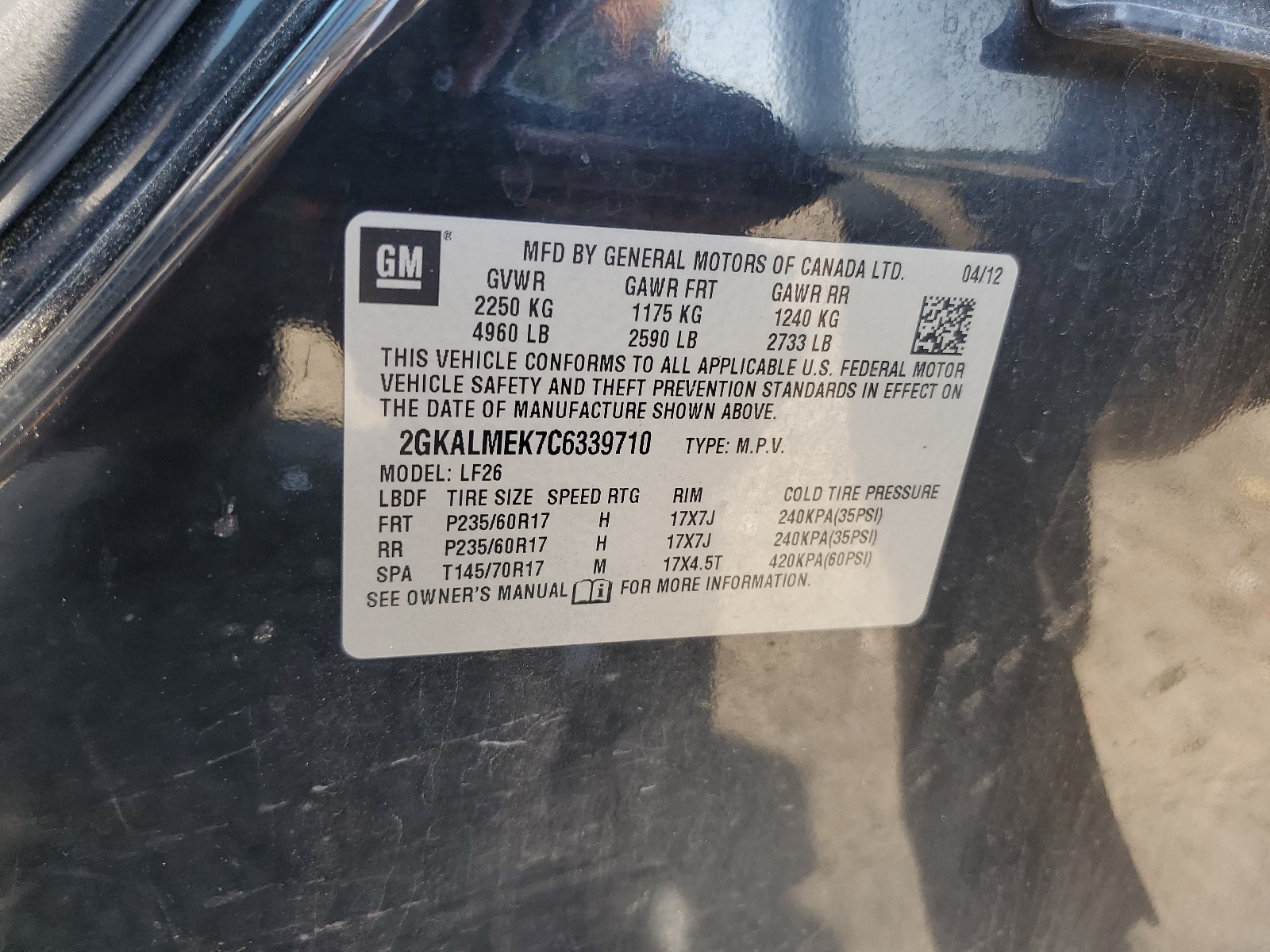 2GKALMEK7C6339710 2012 GMC Terrain Sle