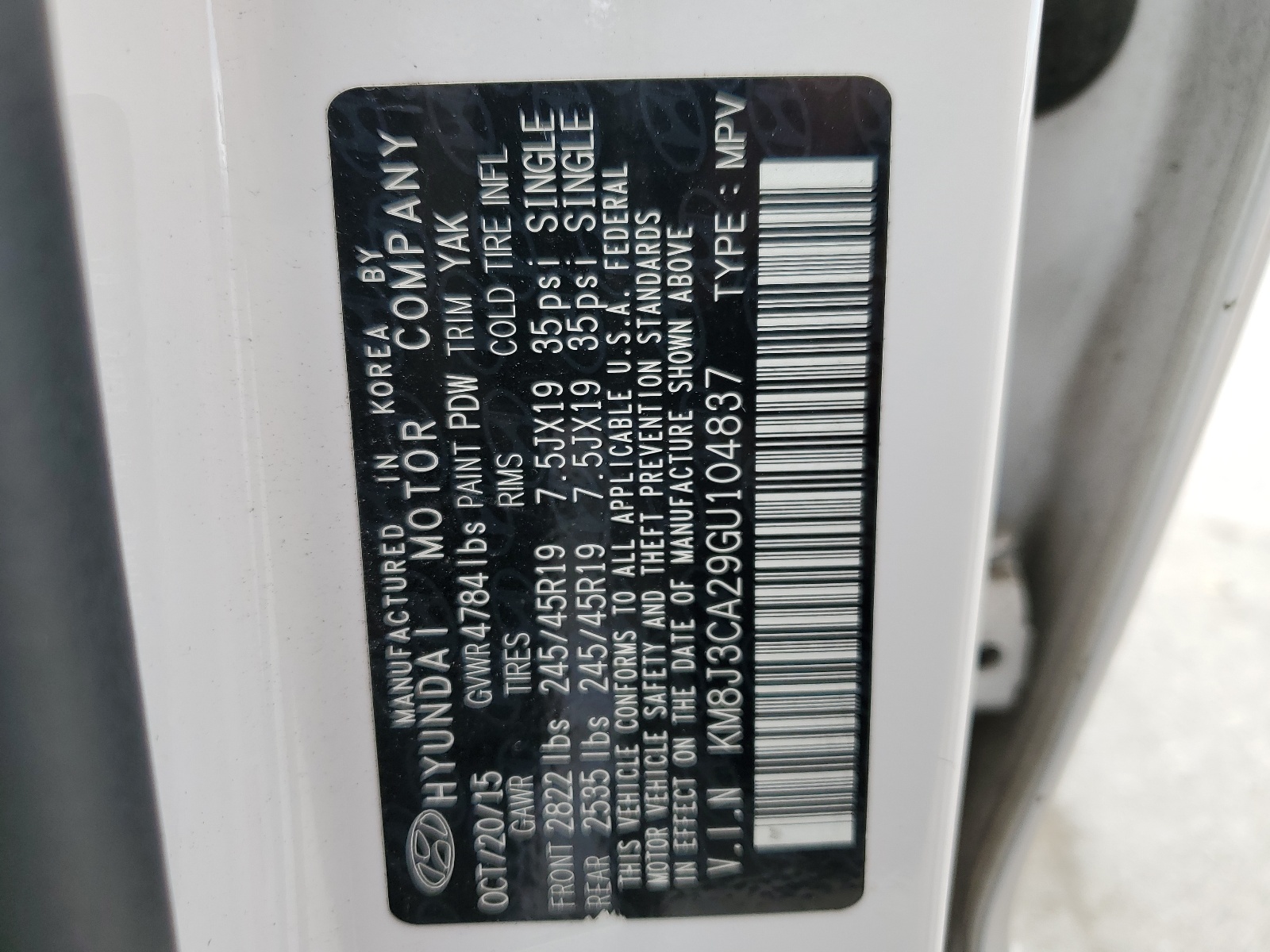 KM8J3CA29GU104837 2016 Hyundai Tucson Limited