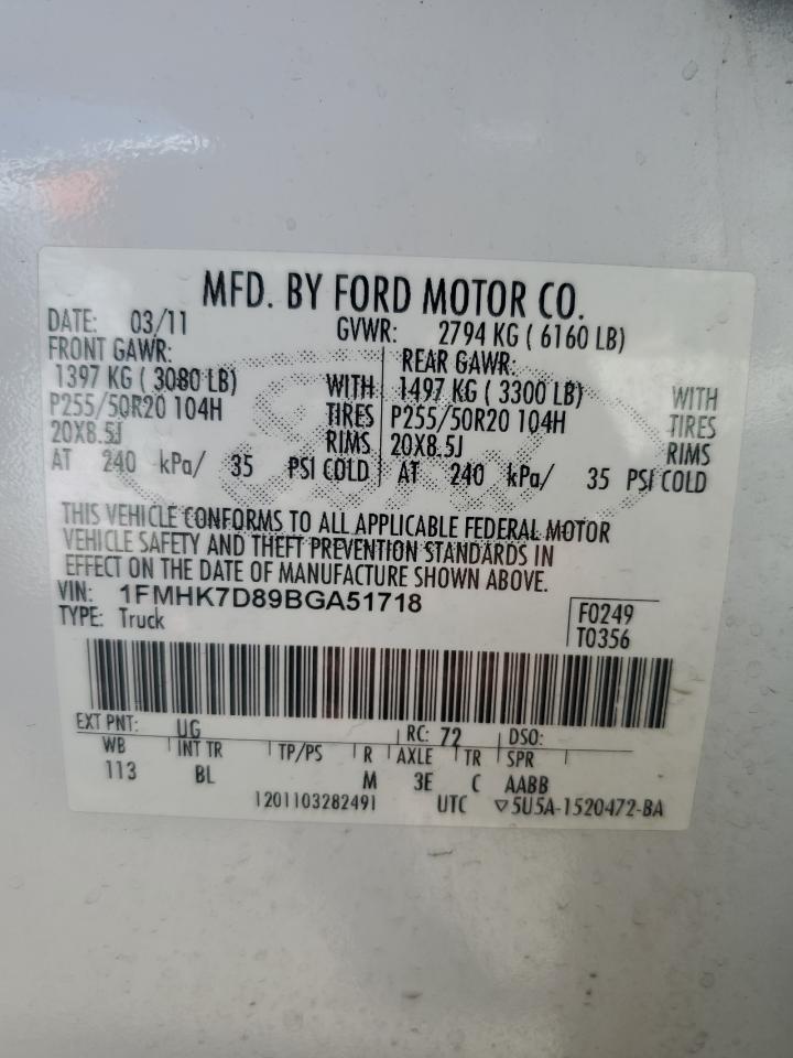 1FMHK7D89BGA51718 2011 Ford Explorer Xlt