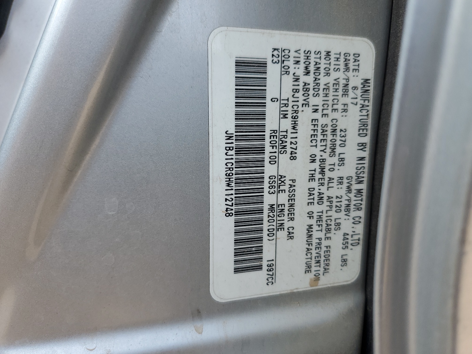 JN1BJ1CR9HW112748 2017 Nissan Rogue Sport S