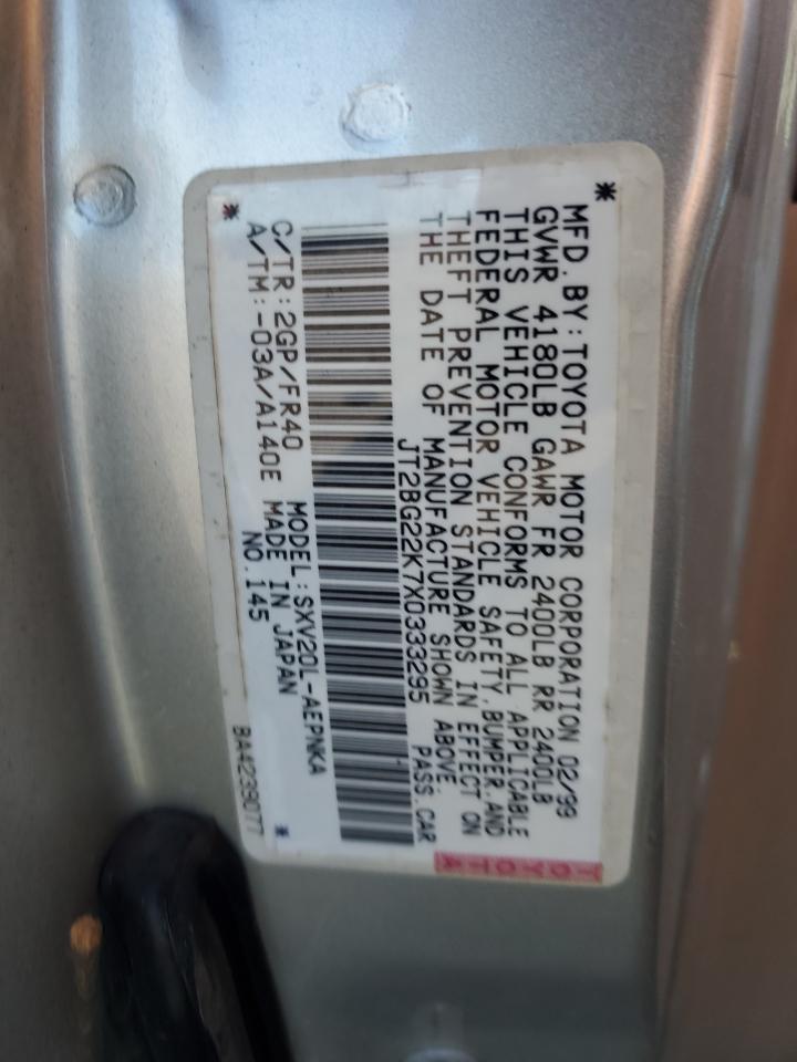 1999 Toyota Camry Le VIN: JT2BG22K7X0333295 Lot: 61433794