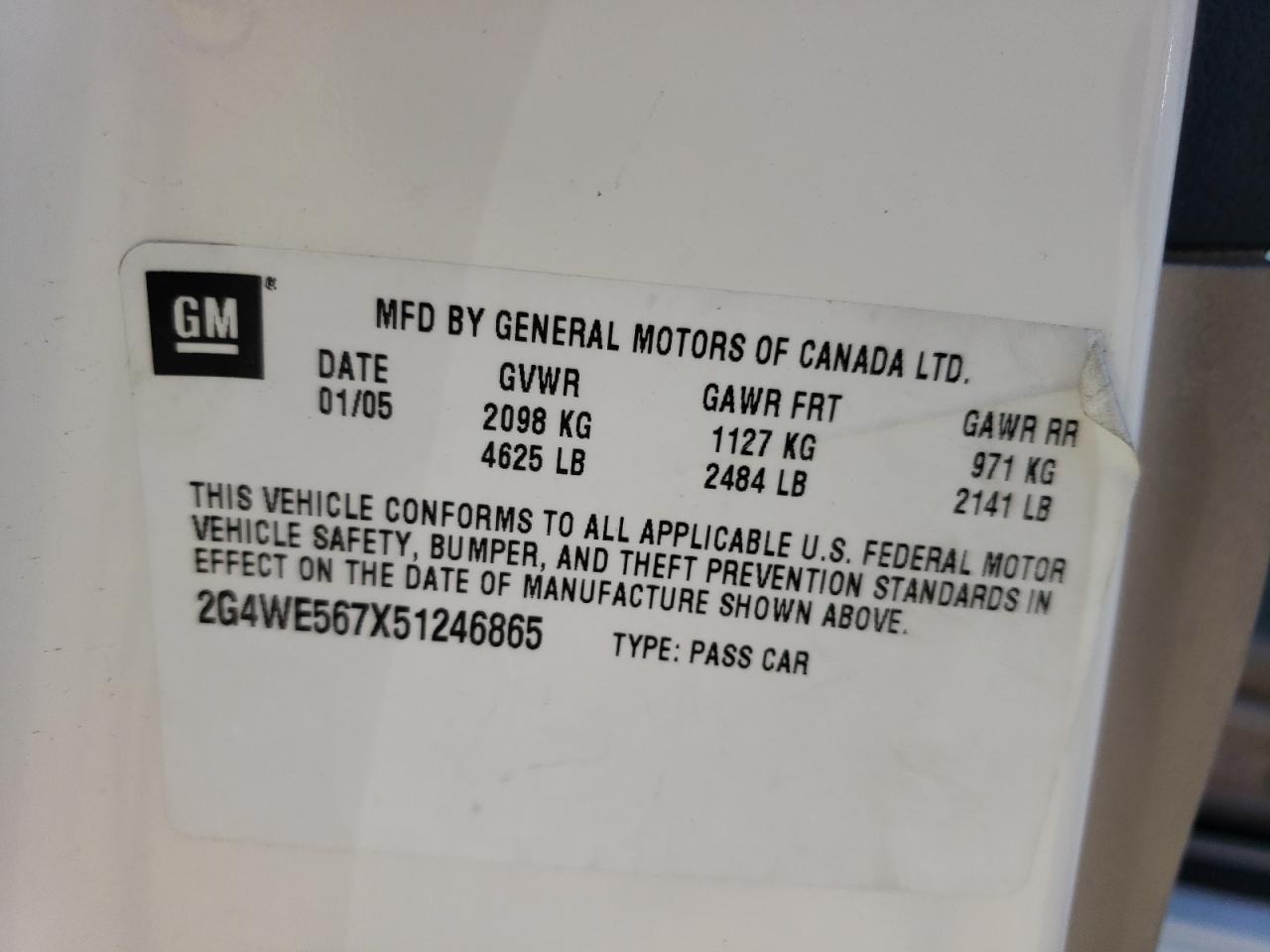 2005 Buick Lacrosse Cxs VIN: 2G4WE567X51246865 Lot: 63451724