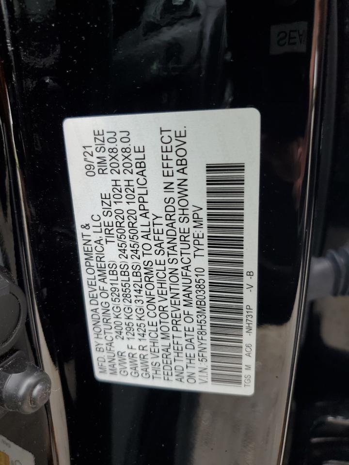 2021 Honda Passport Exl VIN: 5FNYF8H53MB038510 Lot: 63693674