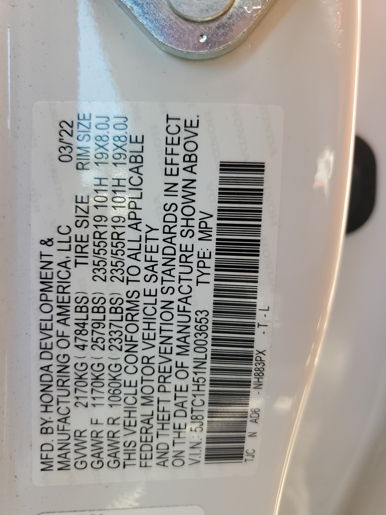 5J8TC1H51NL003653 2022 Acura Rdx Technology