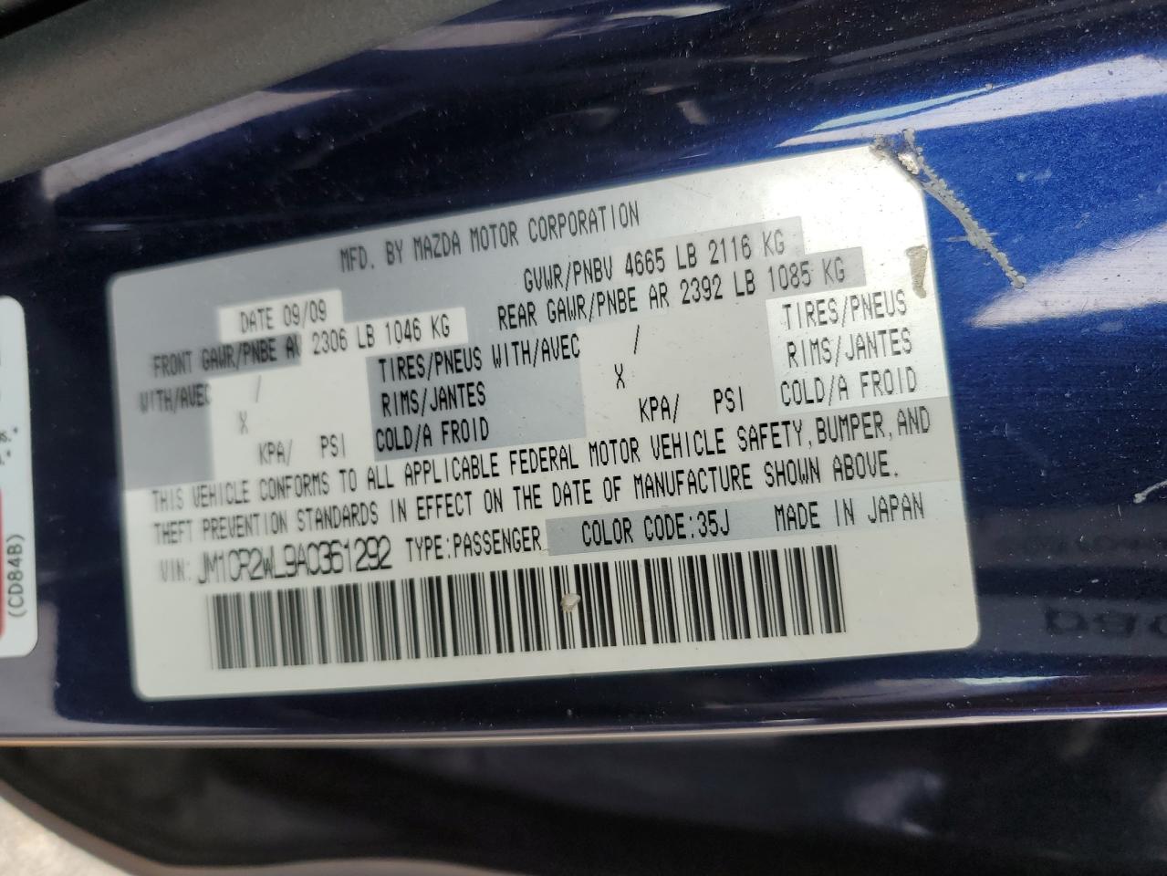 2010 Mazda 5 VIN: JM1CR2WL9A0361292 Lot: 65036184