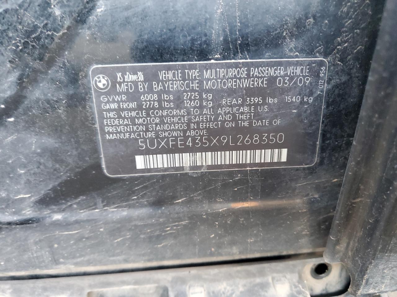 2009 BMW X5 xDrive30I VIN: 5UXFE435X9L268350 Lot: 63200294