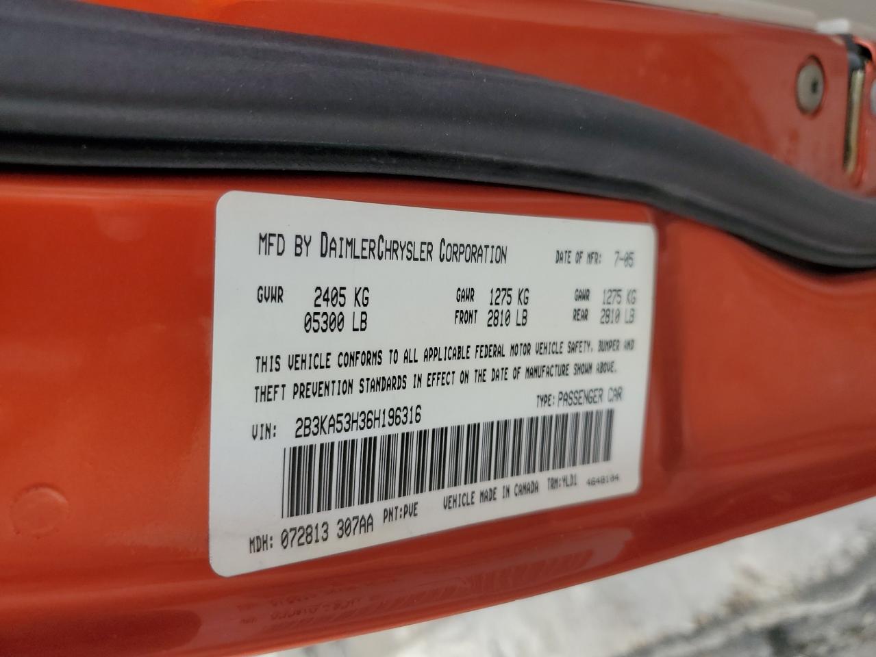 2006 Dodge Charger R/T VIN: 2B3KA53H36H196316 Lot: 64203994