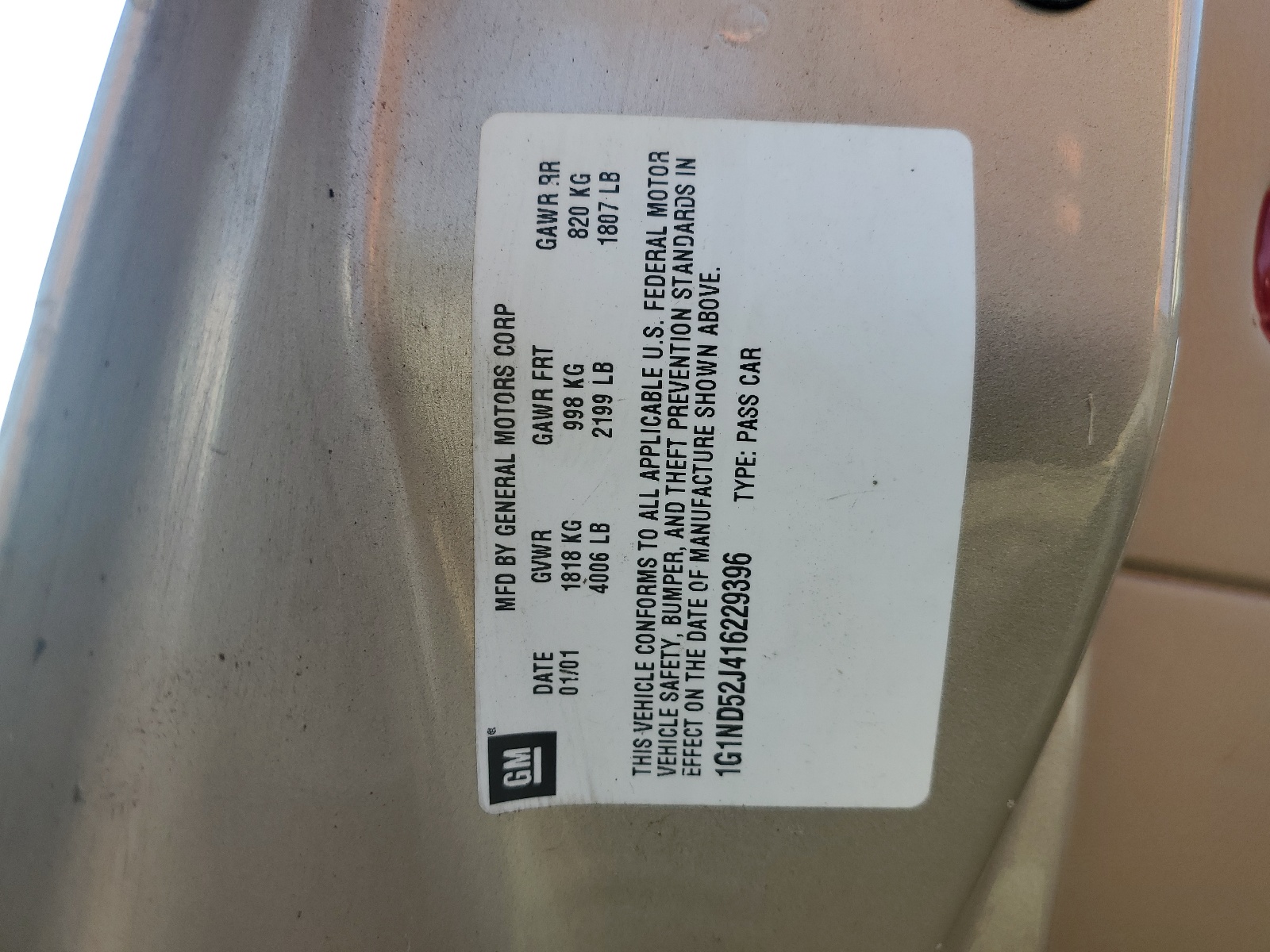 1G1ND52J416229396 2001 Chevrolet Malibu