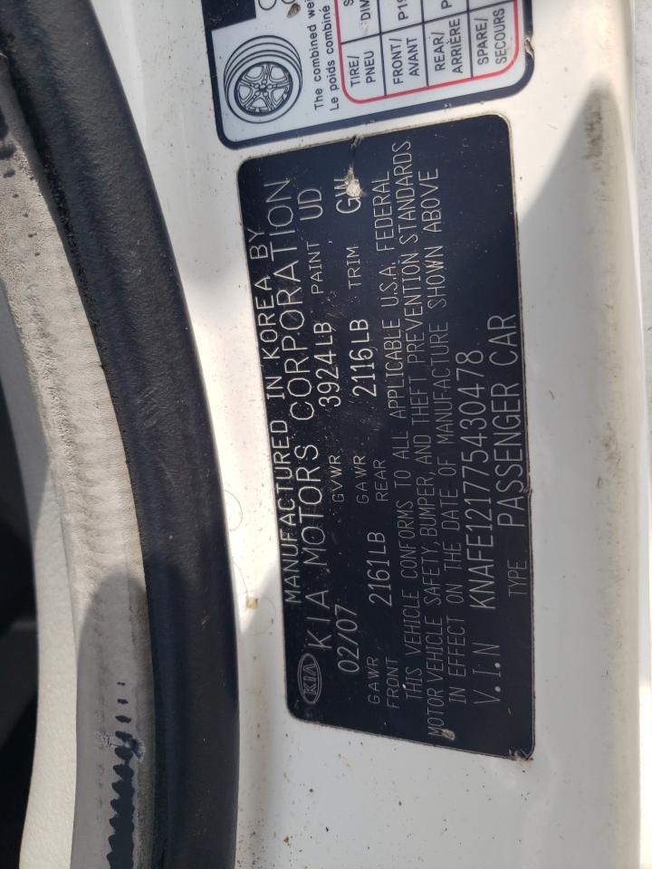 2007 Kia Spectra Ex VIN: KNAFE121775430478 Lot: 64481454