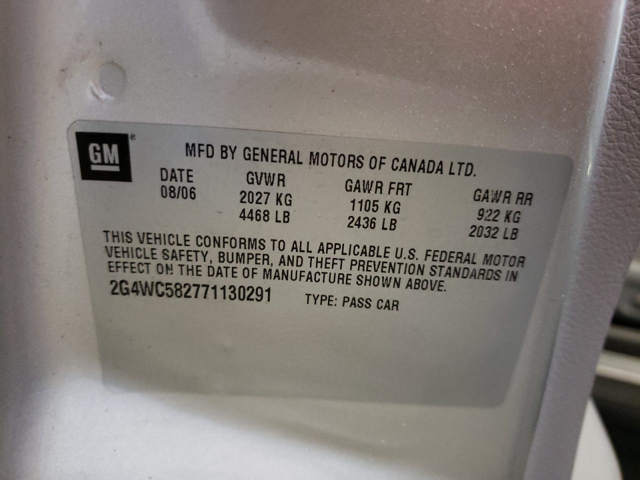 2007 Buick Lacrosse Cx VIN: 2G4WC582771130291 Lot: 61888624