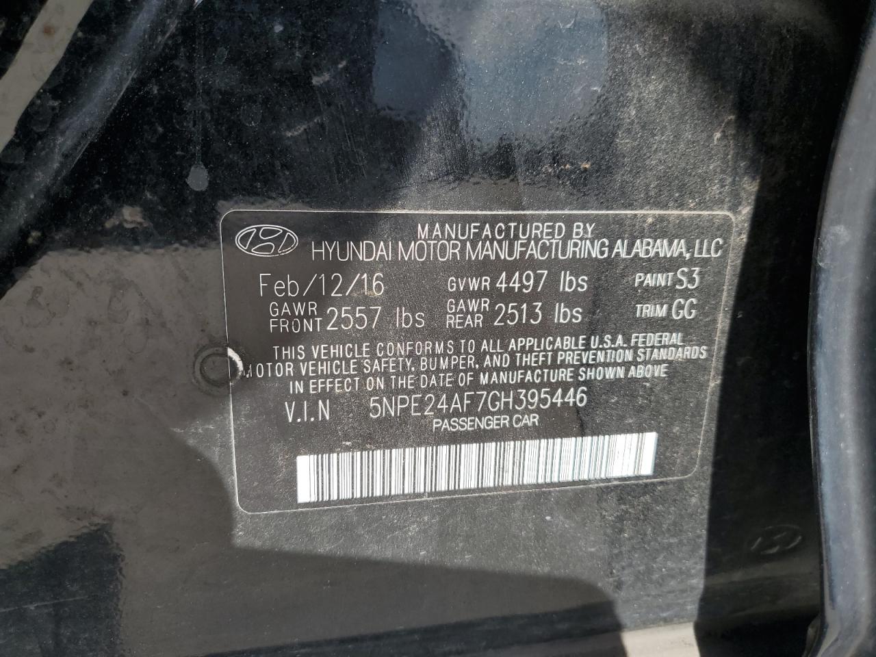 5NPE24AF7GH395446 2016 Hyundai Sonata Se