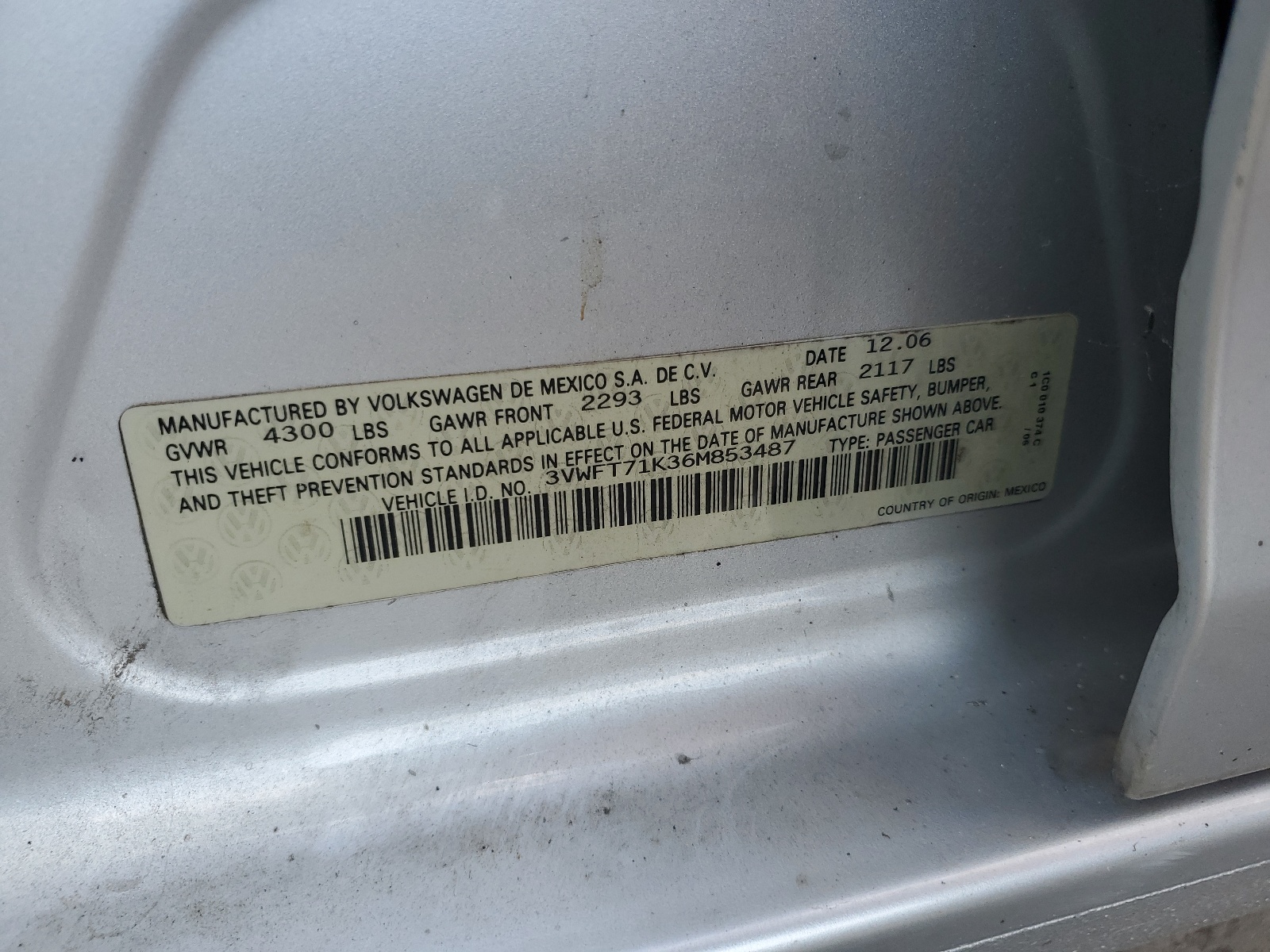 3VWFT71K36M853487 2006 Volkswagen Jetta Tdi