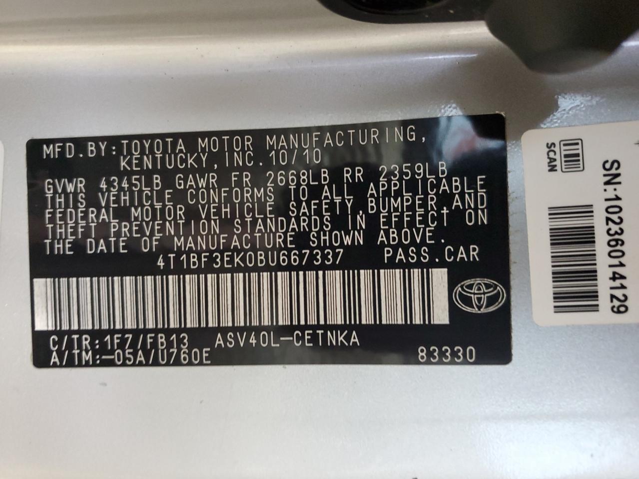 4T1BF3EK0BU667337 2011 Toyota Camry Base