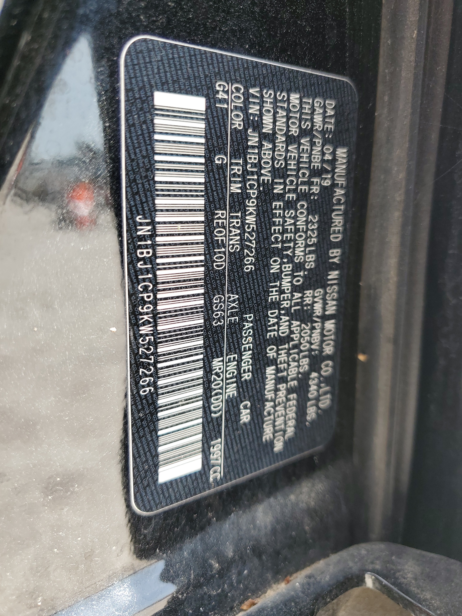 JN1BJ1CP9KW527266 2019 Nissan Rogue Sport S