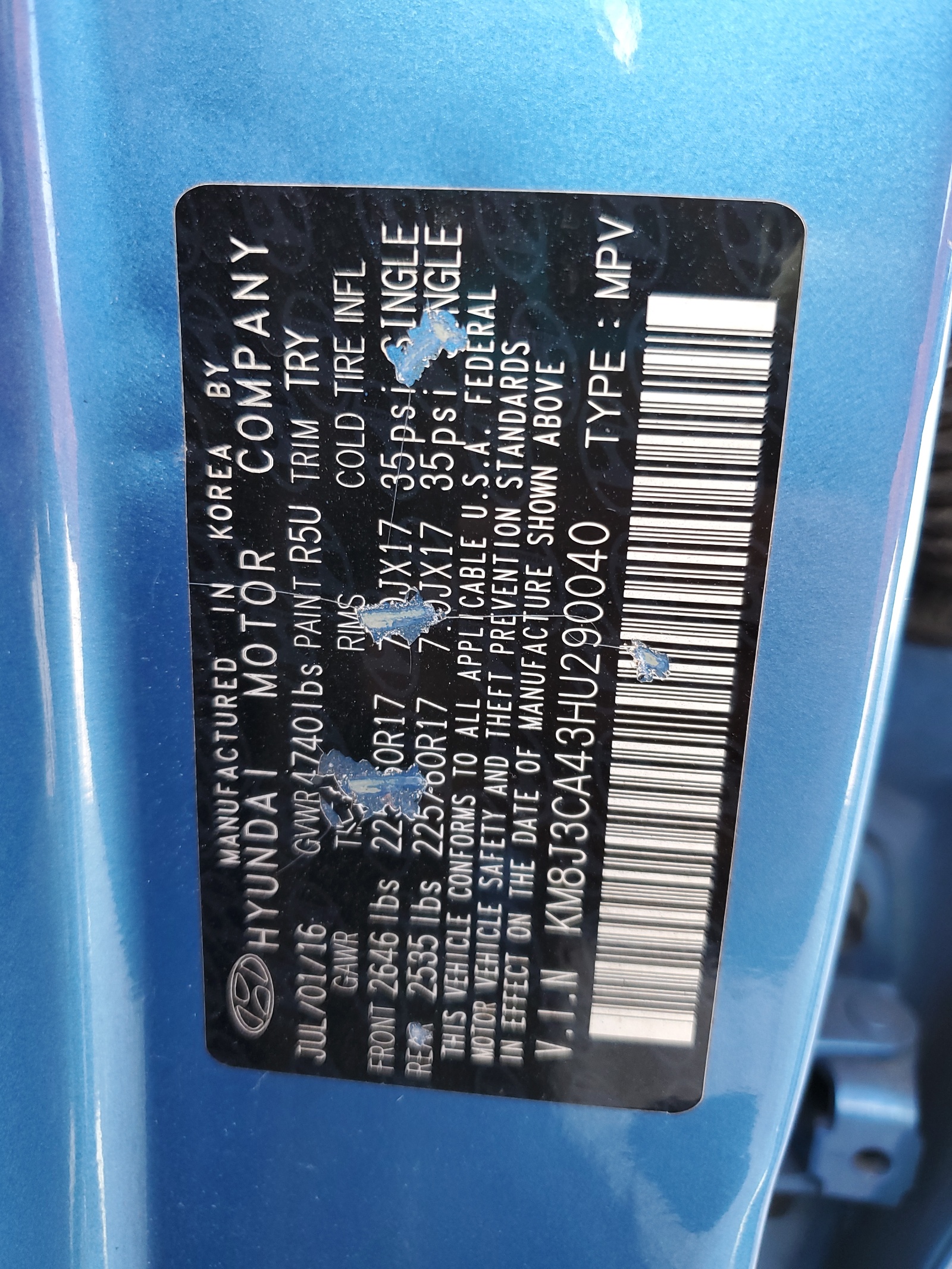 KM8J3CA43HU290040 2017 Hyundai Tucson Limited