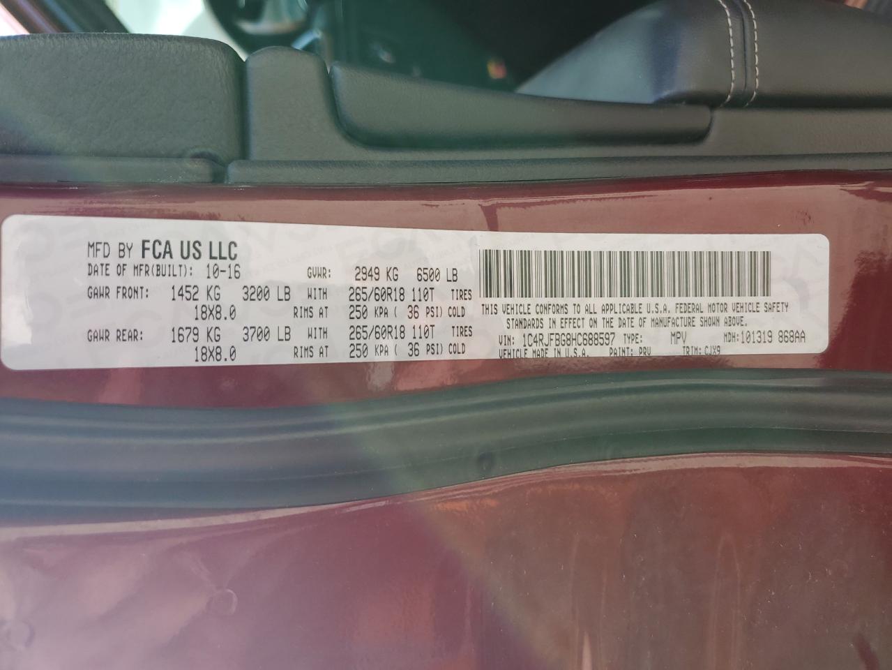 2017 Jeep Grand Cherokee Limited VIN: 1C4RJFBG8HC688597 Lot: 63629874