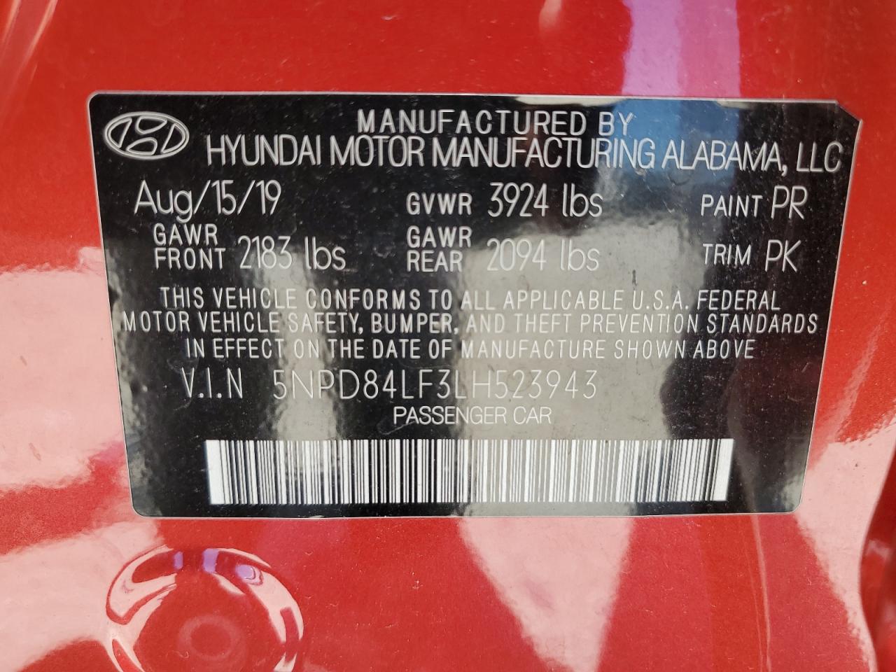 2020 Hyundai Elantra Sel VIN: 5NPD84LF3LH523943 Lot: 63528834