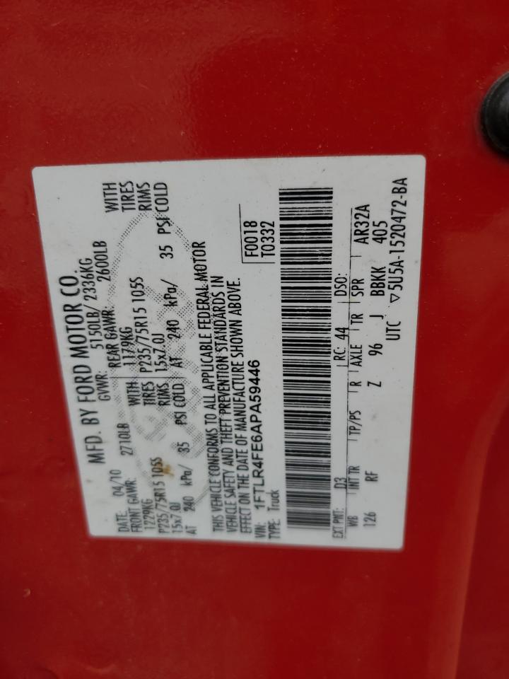 2010 Ford Ranger Super Cab VIN: 1FTLR4FE6APA59446 Lot: 63924274