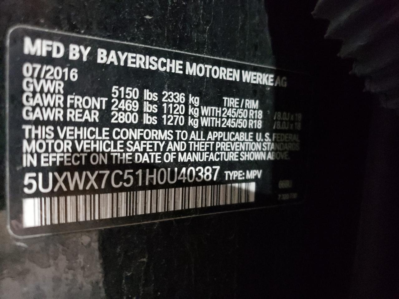 5UXWX7C51H0U40387 2017 BMW X3 xDrive35I