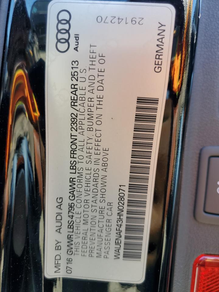 2017 Audi A4 Premium Plus VIN: WAUENAF43HN028071 Lot: 62902194