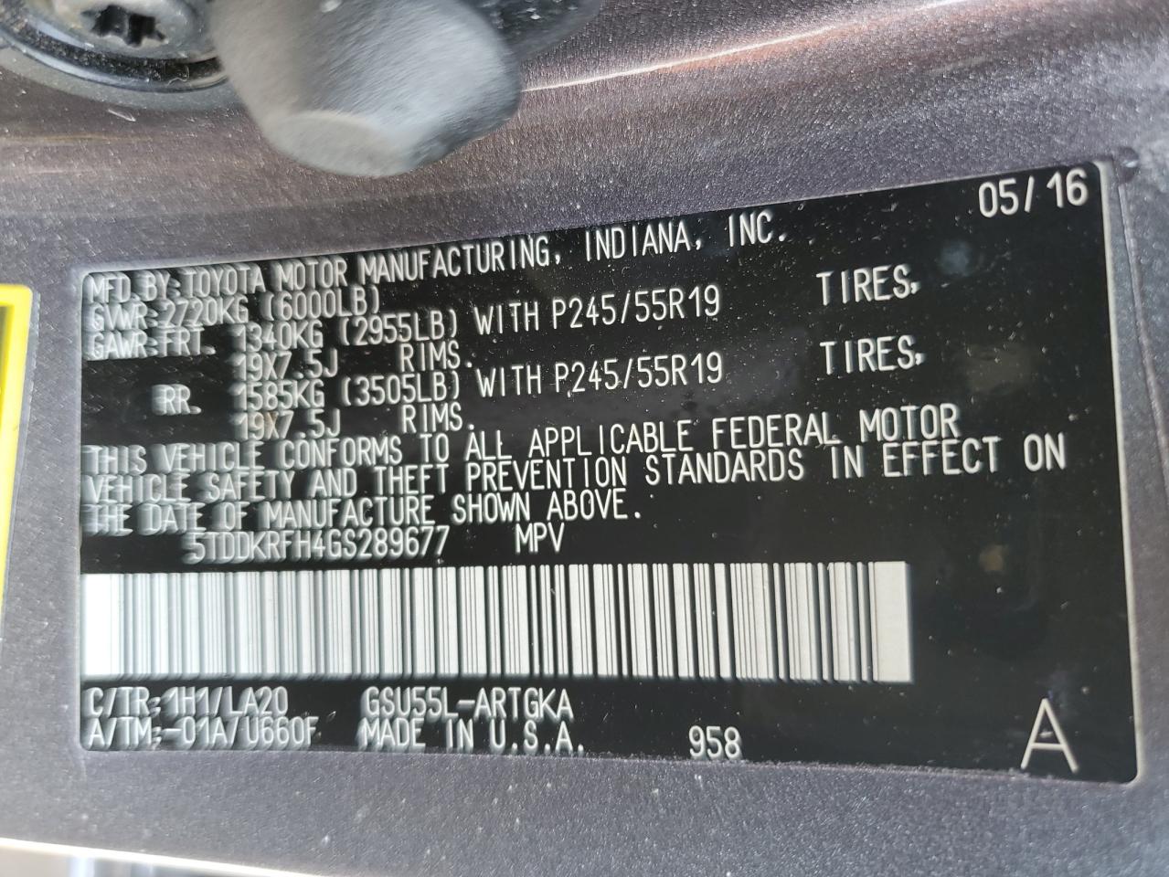 2016 Toyota Highlander Limited VIN: 5TDDKRFH4GS289677 Lot: 63877344