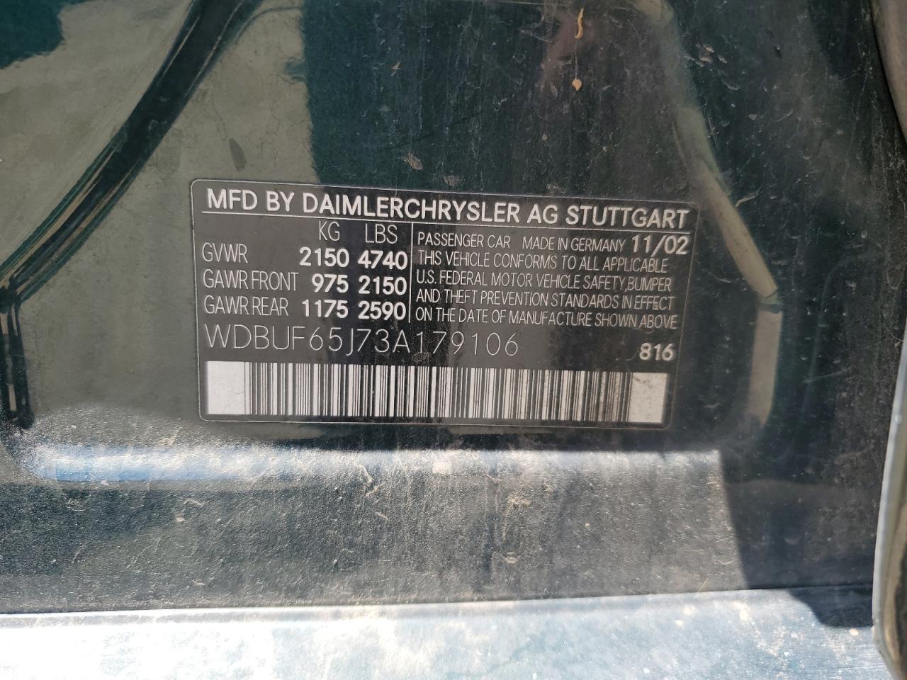 2003 Mercedes-Benz E 320 VIN: WDBUF65J73A179106 Lot: 62762614