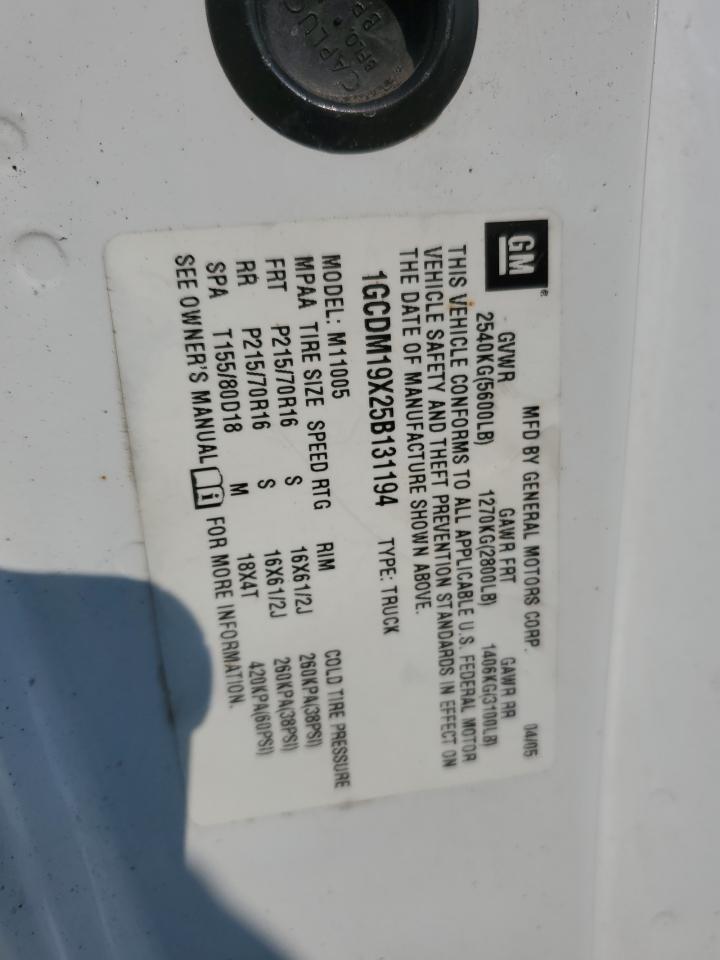 2005 Chevrolet Astro VIN: 1GCDM19X25B131194 Lot: 62993584