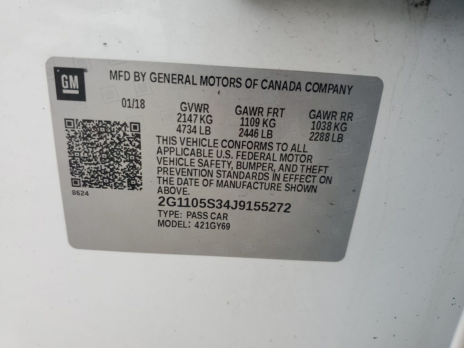 2G1105S34J9155272 2018 Chevrolet Impala Lt