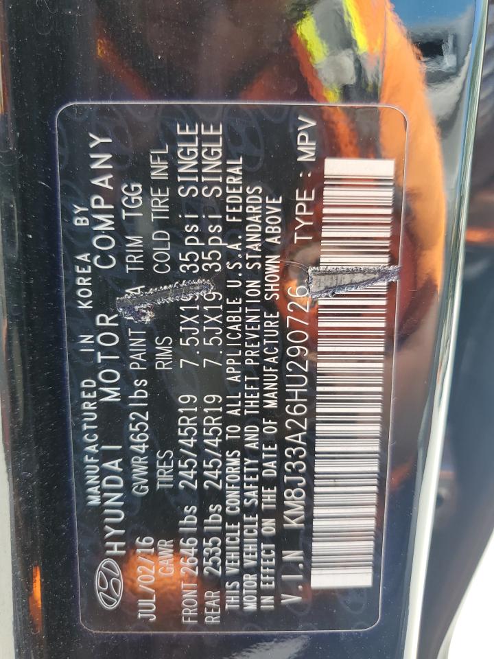 2017 Hyundai Tucson Limited VIN: KM8J33A26HU290726 Lot: 63601794