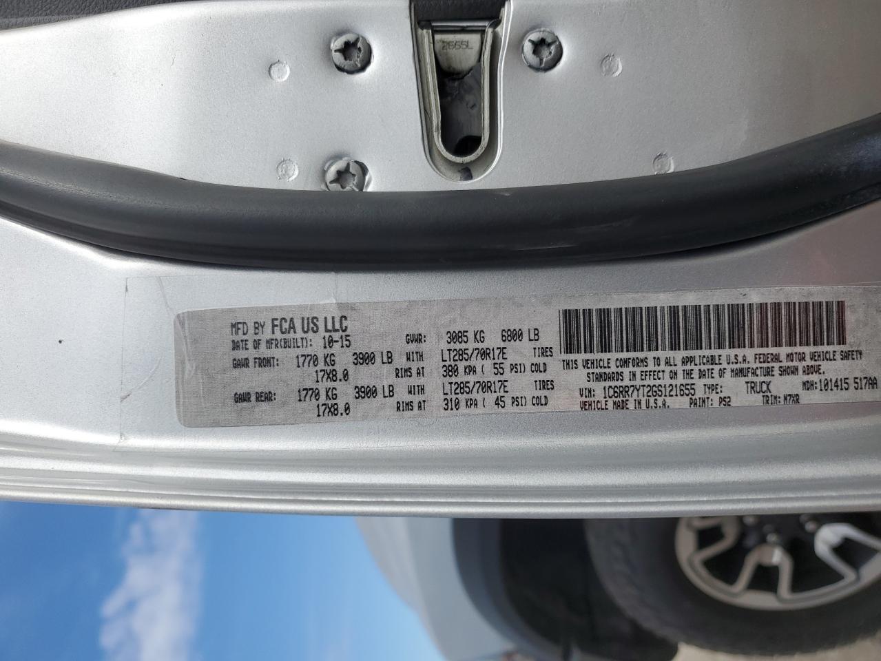 2016 Ram 1500 Rebel VIN: 1C6RR7YT2GS121655 Lot: 62922334