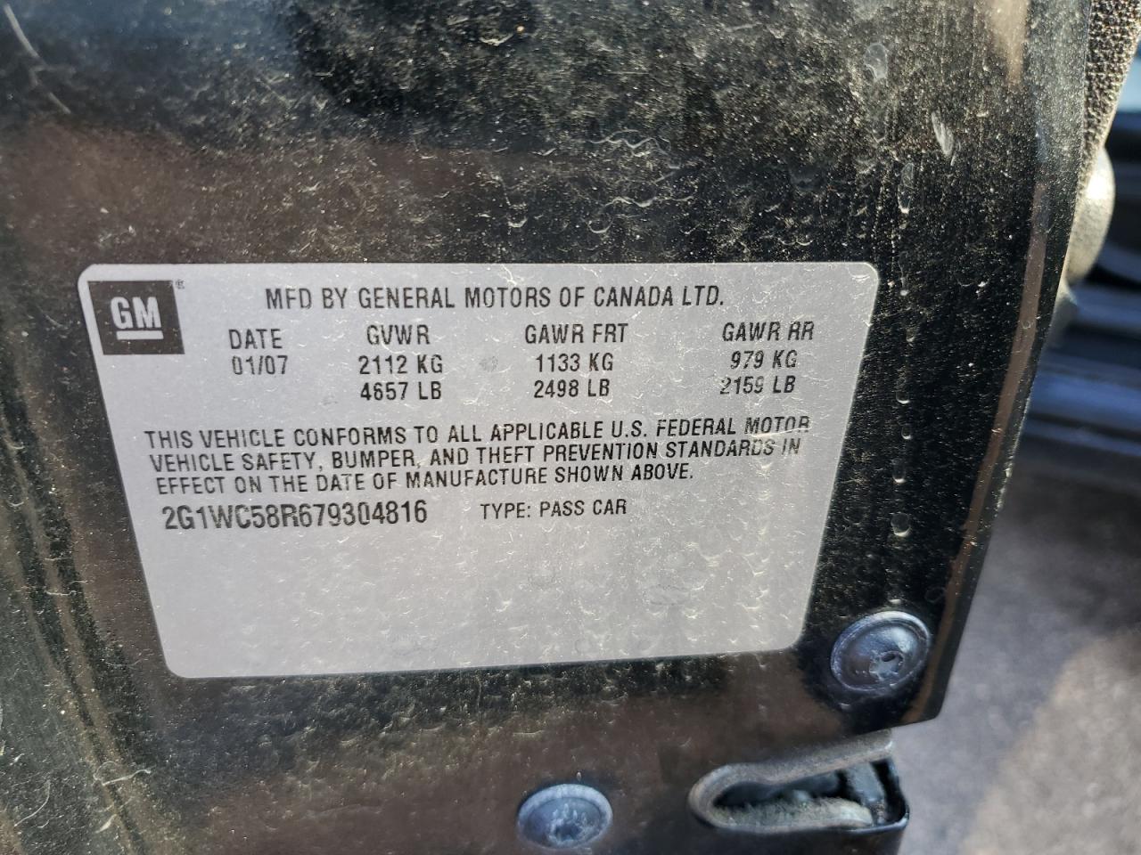 2007 Chevrolet Impala Lt VIN: 2G1WC58R679304816 Lot: 64351374