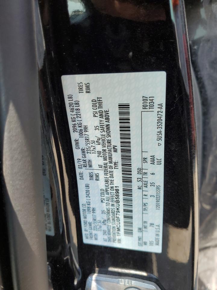 2019 Ford Escape S VIN: 1FMCU0F79KUB58981 Lot: 62798294