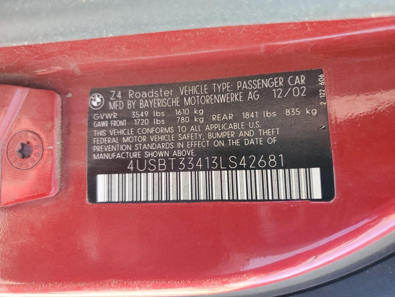 2003 BMW Z4 2.5 VIN: 4USBT33413LS42681 Lot: 64260954
