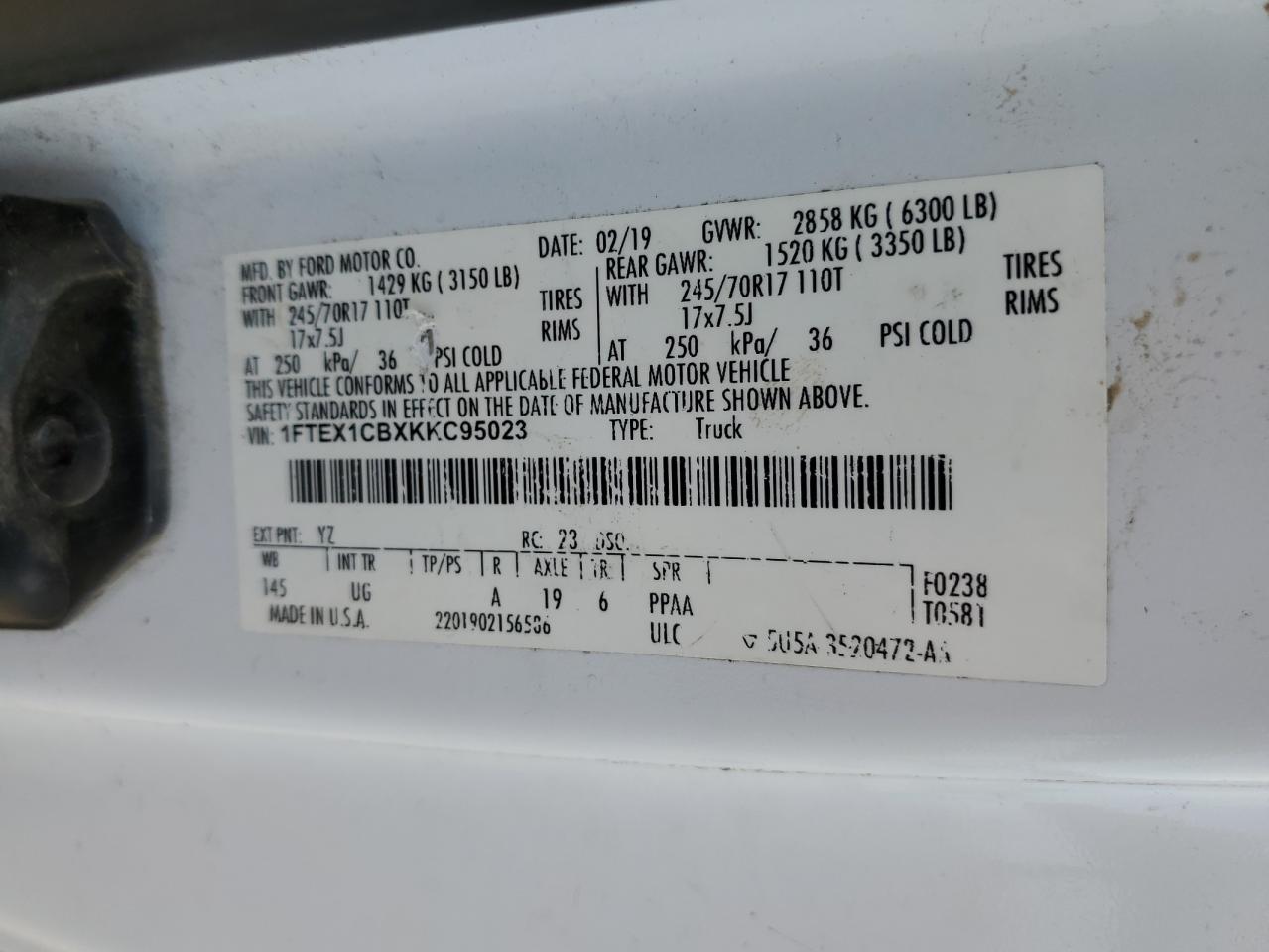 1FTEX1CBXKKC95023 2019 Ford F150 Super Cab