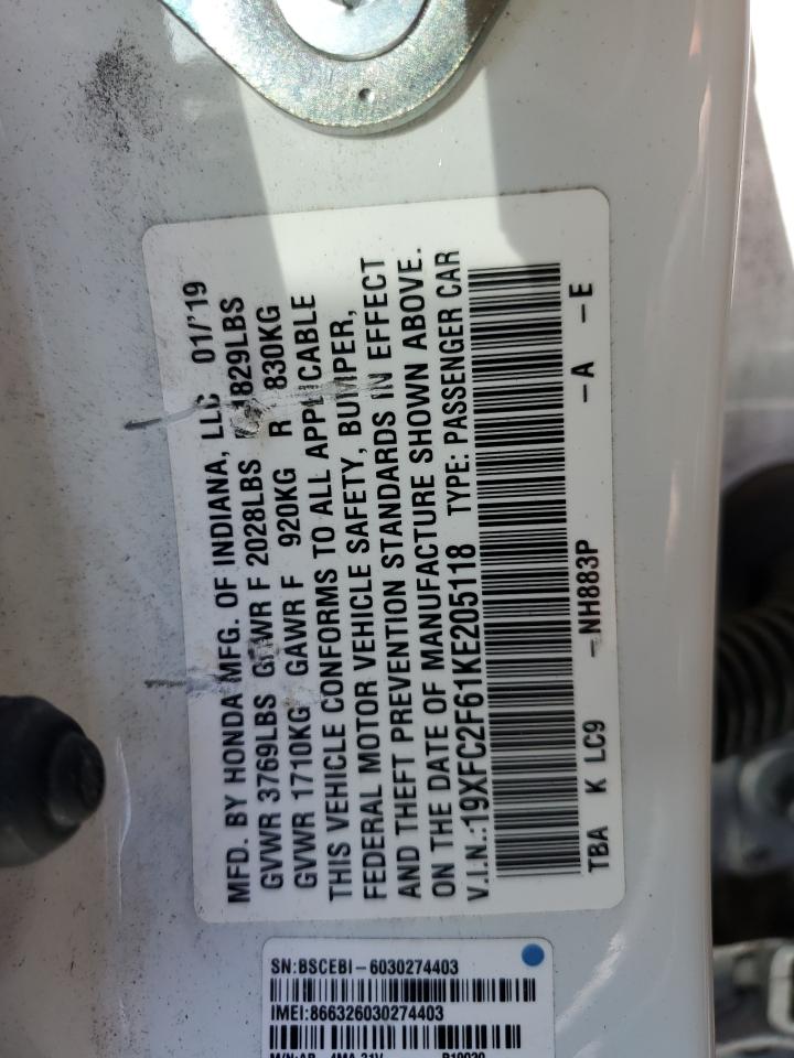 19XFC2F61KE205118 2019 HONDA CIVIC - Image 13