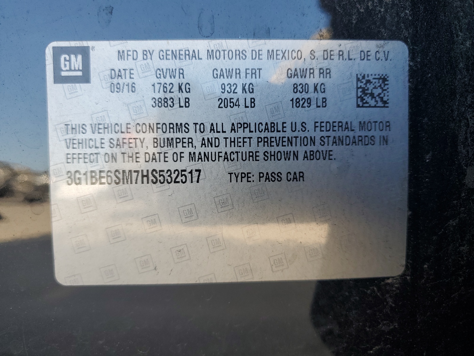 3G1BE6SM7HS532517 2017 Chevrolet Cruze Lt