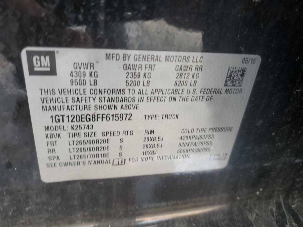 2015 GMC Sierra K2500 Denali VIN: 1GT120EG8FF615972 Lot: 63688844