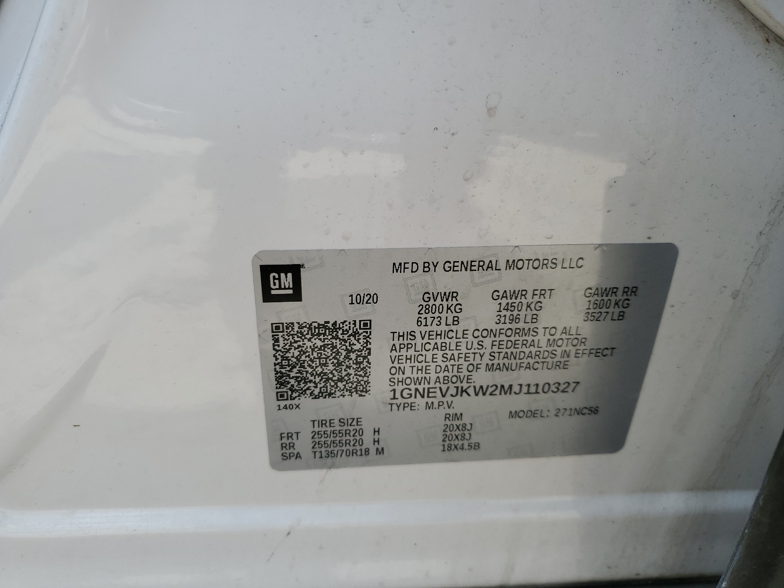 1GNEVJKW2MJ110327 2021 Chevrolet Traverse Rs