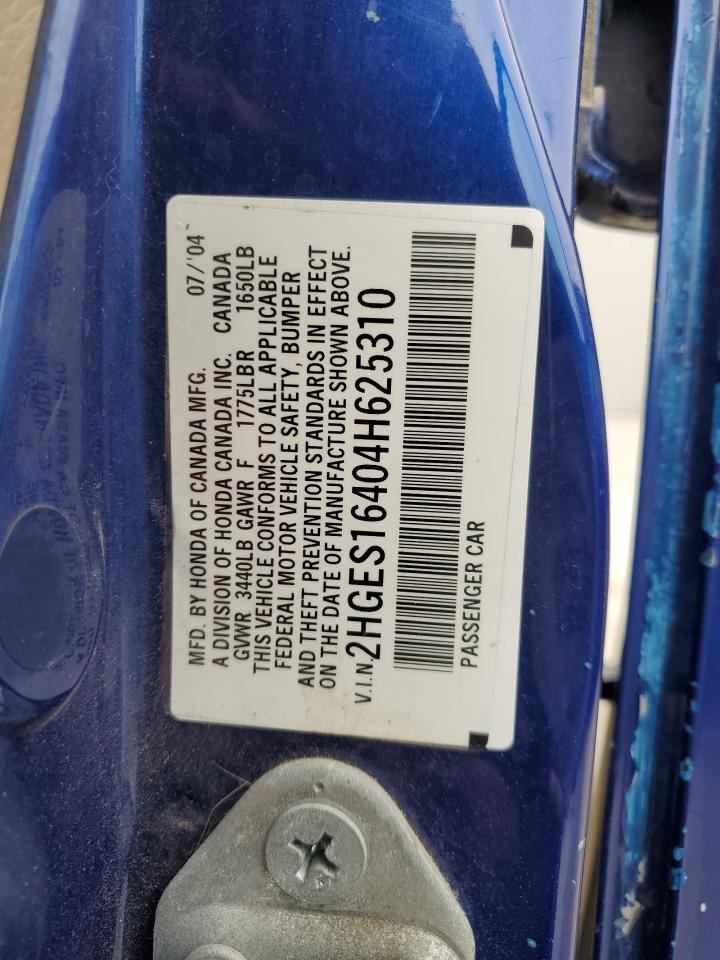 2004 Honda Civic Dx VIN: 2HGES16404H625310 Lot: 63189454