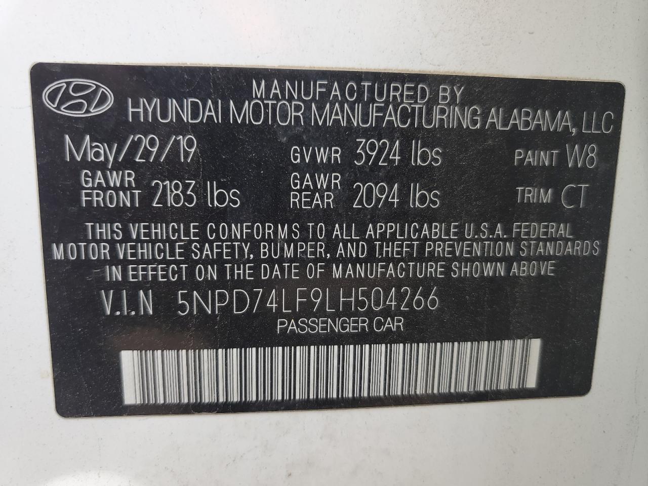 2020 Hyundai Elantra Se VIN: 5NPD74LF9LH504266 Lot: 65244244