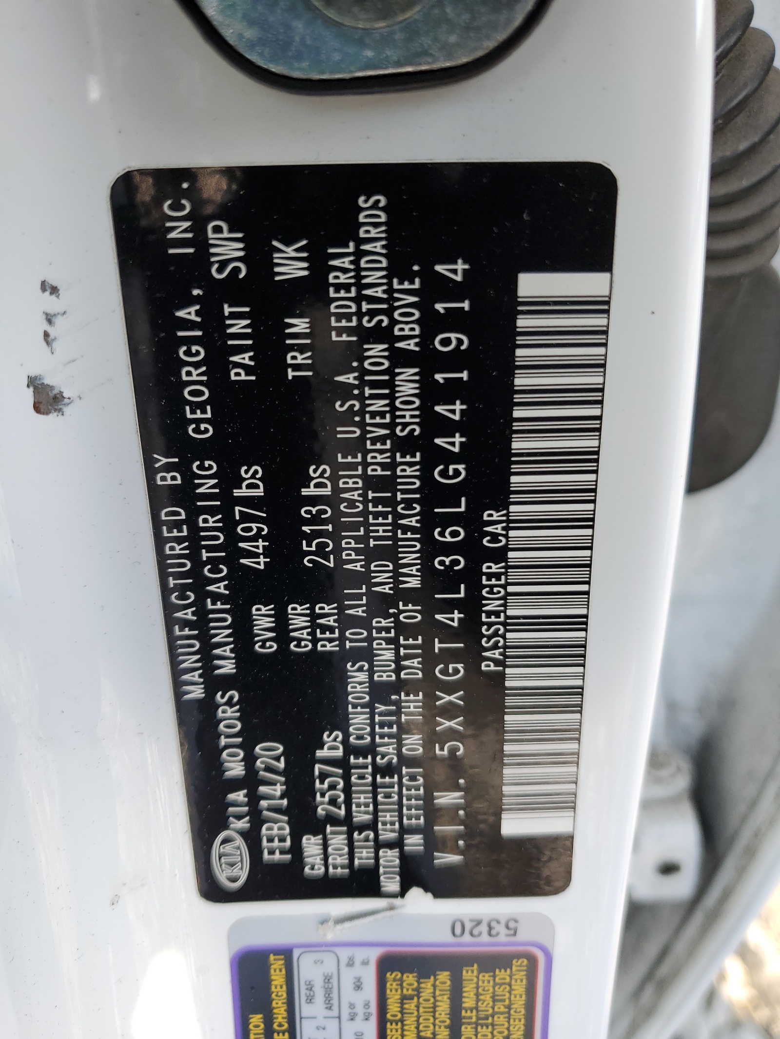 5XXGT4L36LG441914 2020 Kia Optima Lx