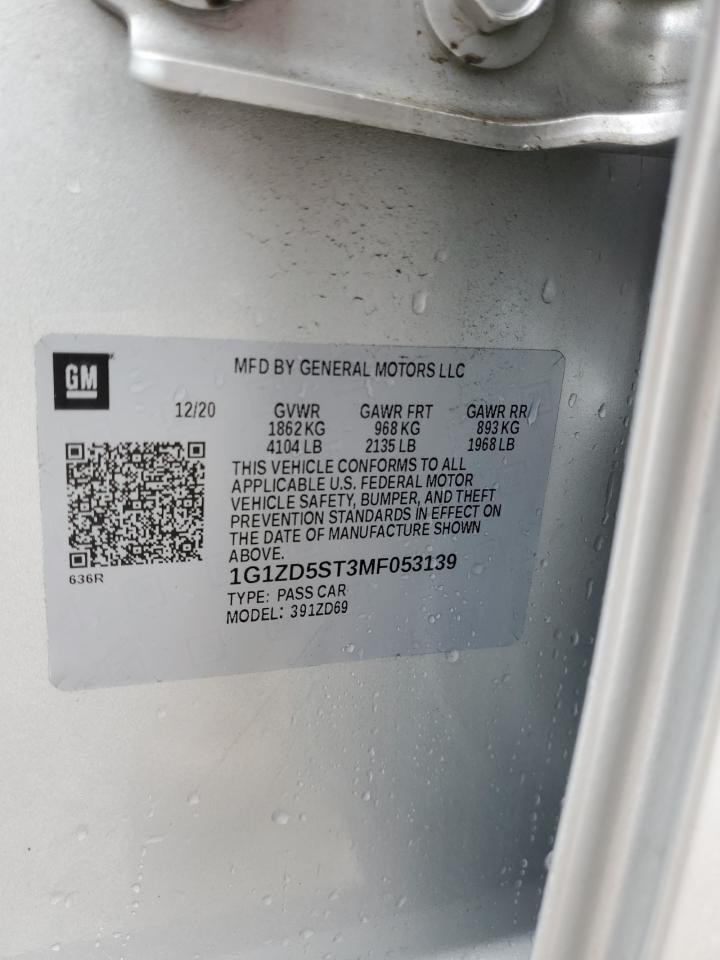 2021 Chevrolet Malibu Lt VIN: 1G1ZD5ST3MF053139 Lot: 60284044